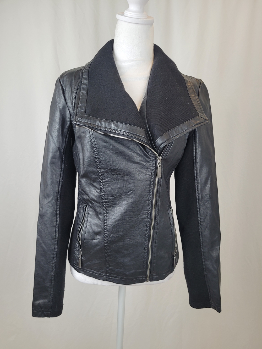 Mossimo Supply Co. Black Faux Leather Asymmetric Collar Jacket